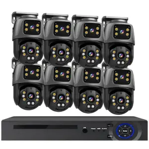 ICsee 8CH 6MP POE PTZ CCTV Camera Kit System Poe H.265 NVR Kit 3K Auto Tracking PTZ 4CH Dual Lens POE Security Camera Kit System