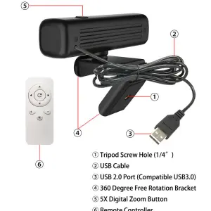360 Degree Free Rotation 2K Autofocus Webcam for PC with Privacy Lens Cover