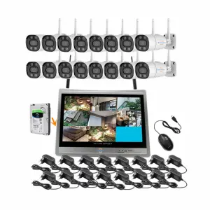 Jianvision 16CH 5MP IP66 CMOS WiFi Camera Security System with Screen NVR Built-in HDD Full Color Night Vision 2-Way Audio