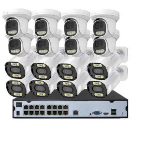 16-Channel POE NVR System with 4MP Waterproof Bullet CCTV Camera Indoor Outdoor Night Vision Surveillance CMOS Sensor IP66 Rated