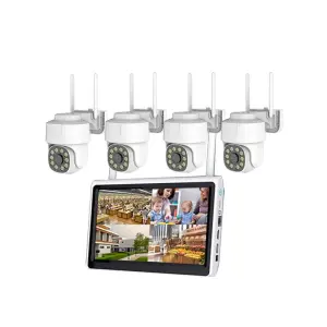 4-Channel Full Set 3MP Color Night Vision Two-Way Audio Mobile APP Access IP66 PTZ Wireless Security Camera System NVR