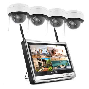 Jianvision 4CH 3MP Wireless NVR Kit with 12.5 Inch LCD Screen Eseecloud Dome Security Camera System H.265 Ip65 CMOS Wifi DC 12V