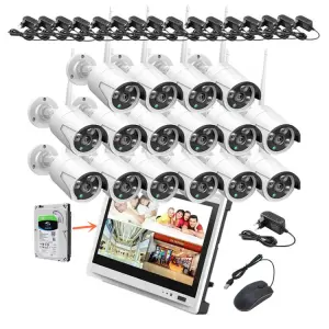 Jianvision 16 Channels Wifi Bullet Camera System with 12.5-inch Screen Monitor NVR 2TB HDD Day&Night Vision CMOS Sensor