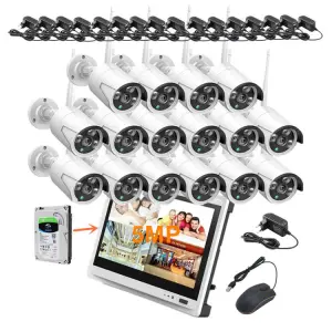Jianvision 5MP 16CH Wireless Camera CCTV System Monitor NVR 2TB HDD Night Vision IP66 Waterproof Plug Play Eseecloud APP Easy