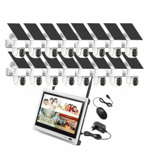 Jianvision 16-Channel 4MP Color Night Vision 12-Inch Screen Wireless WiFi Solar-Powered Surveillance System 2-Way Audio IP66 NVR