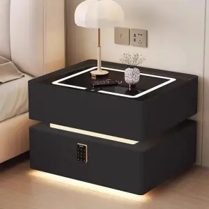 Manufacturer Nightstand Smart Bedside Table Wireless Charging 2 Drawers Fingerprint Lock Led Light Cabinet Bedroom Furnit