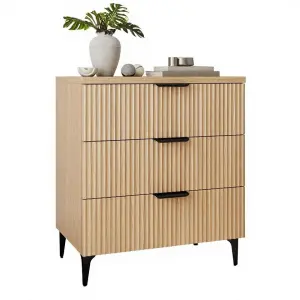 25.6" W Fluted 3-Drawer Modern Wood Nightstand with Robot-Friendly Legs for Bedroom Furniture & Living Room Entry