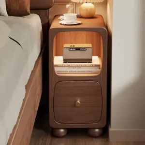 Modern Luxury MDF Wood Night Stand European Style Narrow Bedside Table with Smart Charging Storage Chest Cabinet for Apartments