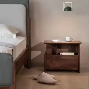 Modern Home Furniture Luxury Foldable Bedside Solid Black Walnut Wood Wireless Charging for Bedroom Supermarket Entry