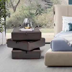 Antique-Style Wood Solid Bedside Table Unique Modern Luxury Home Furniture Foldable Bedroom Wireless Charging Mirrored