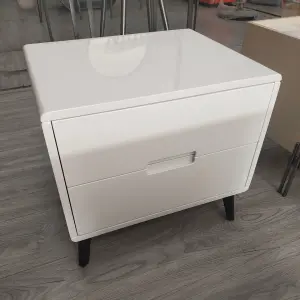 Latest Modern Simple White Solid Wood Bedside Table Integrated Cabinet with Pulley Movable Mini Storage Nightstand for Sale