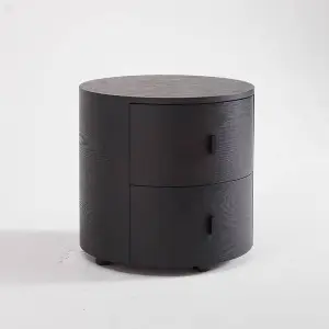 Modern Luxury Round Nightstand with Dark Walnut Drawer Bedside Table Furniture for Hotels and Bedrooms