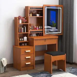 Modern Simple Sliding Mirror Dressing Table for Small Apartments LED Light Storage Cabinet Integrated Dresser for Bedroom Use