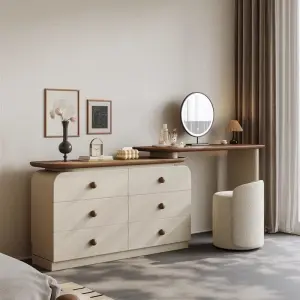 Modern Cream Solid Wood Dressing Table Storage Cabinet Simple Retro Bedroom Bedside Cabinet Integrated Storage Dressing Table