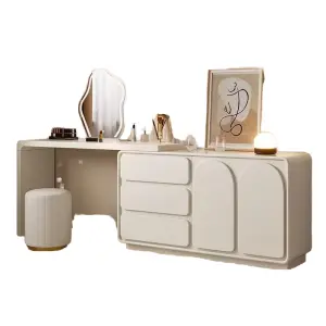 Modern Luxury Black Wooden Dressing Table Bed with Lighted Mirror Custom Home Furniture for Bedroom Wood Panel Style