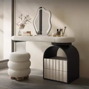 Modern LED Makeup Mirror Dresser Smart Storage Wood Panel Vanity Table for Bedroom Living Room for Home Hotel Apartment Use