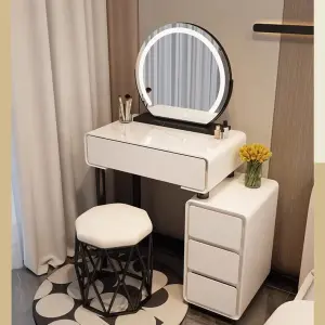 Modern Luxury 60cm Dressing Table LED Mirror Cream Wooden Makeup Cabinet for Small Apartment Master Bedroom for Hotels Schools