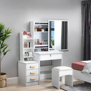 Modern Simple LED Light Integrated Dressing Table Storage Cabinet Metal Push-Pull Mirror for Bedroom Small Apartment Makeup Use