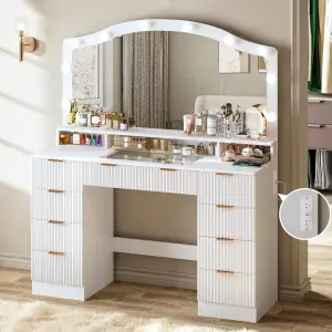Modern Wooden LED Light Dresser Vanity Table with Mirror Durable Bedroom Furniture Makeup Dressing Table