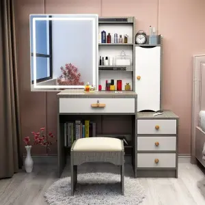 Luxury White Makeup Vanity Dressing Table LED Mirror Hairdresser Extendable Wood Bedroom Furniture for Living Room Apartment