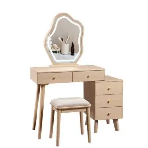 Modern Chinese Style Solid Wood Dressing Table with Storage Cabinet Light Luxury Makeup Table for Small Bedroom or Living Room