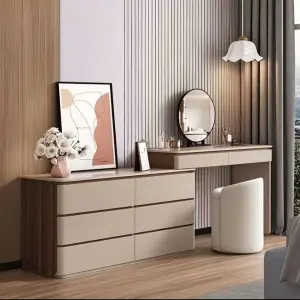 Italian-Style Solid Wood Dressing Table Lighted Minimalist Design Storage Cabinet Bedroom Bed End Telescopic Cosmetic Table