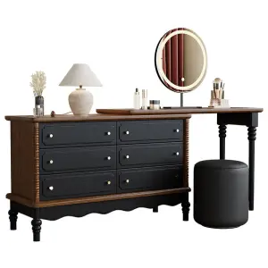 French Retro Modern Simple Solid Wood Makeup Vanity Integrated Bucket Cabinet Retractable Table for Master Bedroom Dressing