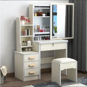 Wood Lighted Vanity Dressing Table Standing for Bedroom Bathroom Adult Woman's Minimalist Storage Drawers for Hotels