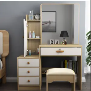 Modern European Solid Wood Home Bedroom Furniture Set Durable Lighted Mirror Makeup Dressing Table Baobei
