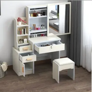 Modern White Dressing Table Adjustable Height Lighted Mirror MDF Material Hot Selling Cheap Bedroom Furniture Panel Wood Style
