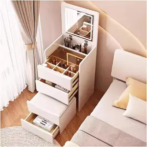 Modern Simple White Dressing Table with Lighted Mirror and Dressers Durable Bedroom Furniture Wholesale Makeup Vanity Vanities