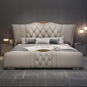 Modern Minimalist 1.5m & 1.8m Queen Bed Light Luxury Leather with Extendable Wooden Frame High-End 1.5m Double 1.8m Storage Bed