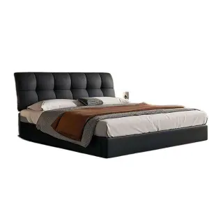 Italian Puff Minimalist Leather Bed Modern Light Luxury Master Bedroom Soft Leather Art Bed Up-Holstered Double Bed for Small