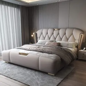 Italian Luxury Accessible Modern Casual Double Bed Up-Holstered with Soft Bag Storage for Bedroom or Wedding King Size