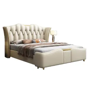 Modern 1.8m Double Bed Light Luxury Nordic Edges Simple Leather Upholstered for Master Bedroom for Internet Celebrity Blogger