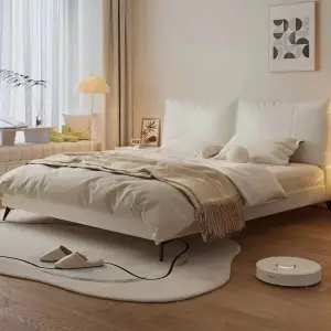 New Genuine Leather Bed, Modern Minimalist Floating Double Master Bedroom, High-end and Elegant Bed 2 X 2 m Soft-padded Bed.