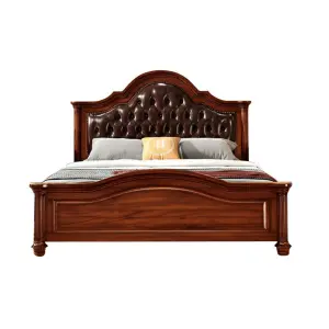 American-style Solid Wood Genuine Leather Bed Slatted Bed Base Disassembled Roman-column Bedroom Upholstered