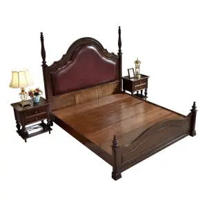 American-style European-style Genuine Leather Headboard Full Solid Wood Double Bed Soft-backed 1800x2000mm Luxury Furniture