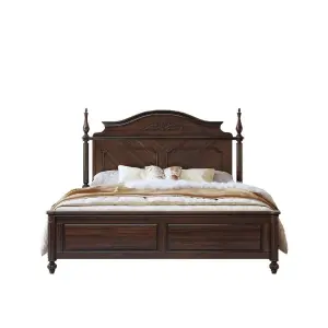 American Country-style Vintage Solid Wood Disassembled Bed 1.8m Double Bed Old Money Style Black Walnut Master Bedroom Large Bed