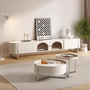 Modern Cream Minimalist TV Cabinet Light Luxury Rock Board Storage Combination for Small Living Room Apartment Made Wood-Coffee
