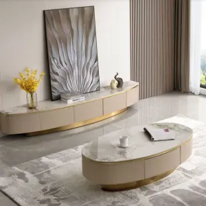Modern Convertible Coffee Table with Solid Wood Frame and Stone Top Customizable Color & Logo Living Room Furniture