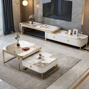 Modern Coffee Table for Living Room Oak Wood Design Elegant Home Furniture Center Mesa De Centro TV Stand with Marble