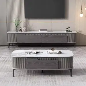 Modern Luxury Scandinavian Style Solid Wood TV Stand and Coffee Table Set Small Living Room Center with Low Storage Cabinet