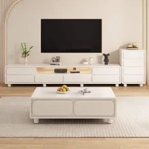 Modern Simple Cream Style Double Layer TV Cabinet Coffee Table Combination for Small Apartment Living Room Household Floor