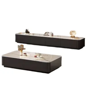 2025 Luxury Black Coffee Table with Rectangular TV Combination for Small Home or Apartment for Living Room Entry