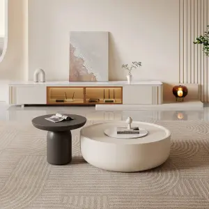 Modern Simple Cream Style TV Cabinet Coffee Table Combination Telescopic Wooden Design for Silent Living Room Internet-Showed