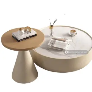 Designer Style Coffee Table & TV Cabinet Combination Wooden Log Cream Wind Rock Plate for Living Room for Small Apartments