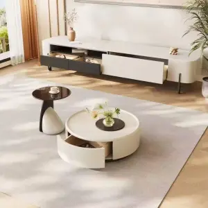 2025 Italian Cream Style Light Luxury Square Combination Coffee Table and TV Cabinet High-Grade Simple Home Living Accessory