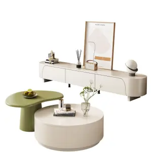 Modern High-Grade Cream Cashew Living Room Furniture TV Cabinet Coffee Table Combination Light Luxury Design for Small
