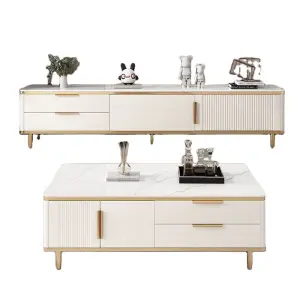 Italian Style Modern Simple Rock Board TV Stand Light Luxury Coffee Table Panel Wood TV Cabinet for Small Apartment Living Room